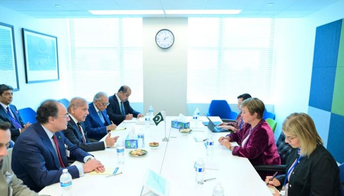 Prime Minister Shehbaz Sharif meets Managing Director of the International Monetary Fund (IMF) Kristalina Georgieva on sidelines of the UNGA session in New York on September 26, 2024. — PID