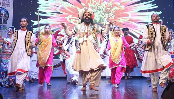 A group of dancers perform during the inagurating ceremony of  World Culture Festival at Arts Council of Pakistan in Karachi in this image released on September 27, 2024. — Facebook/ACPKHI