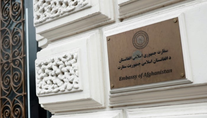 The door of the Afghanistan embassy in the United Kingdom pictured in this undated photograph. — AFP/File