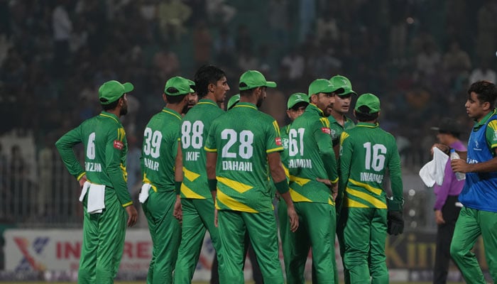 The Markhors huddled together during a game in the Champions One-Day Cup at the Iqbal Stadium, Faisalabad. — PCB/File