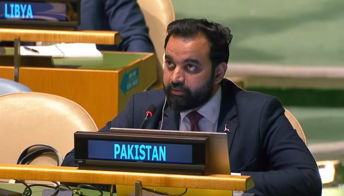 Pakistan Counsellor Gul Qaiser Sarwani addressing the debate titled ‘Leadership for Peace’, held under the UNSC on September 27, 2024. —Screengrab/ YouTube/ @unitednations