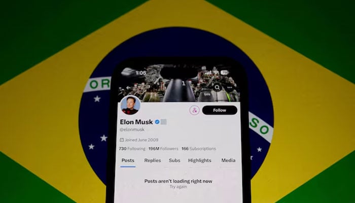 The X account of Elon Musk in seen blocked on a mobile screen in Sao Paulo, Brazil on August 31, 2024. — Reuters