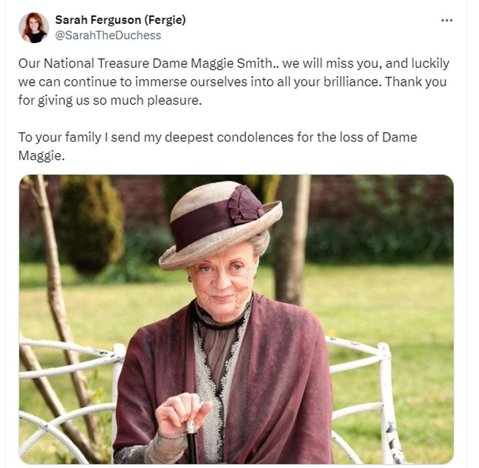 Sarah Ferguson pays tribute to Dame Maggie Smith