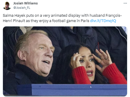 Salma Hayek, François-Henri Pinault share lively moments at Paris football game