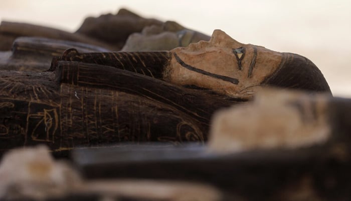 A representational image of Sarcophaguses that are around 2,500 years old, from the newly discovered burial site near Egypts Saqqara necropolis, are seen during a presentation in Giza, Egypt on May 30, 2022. — Reuters