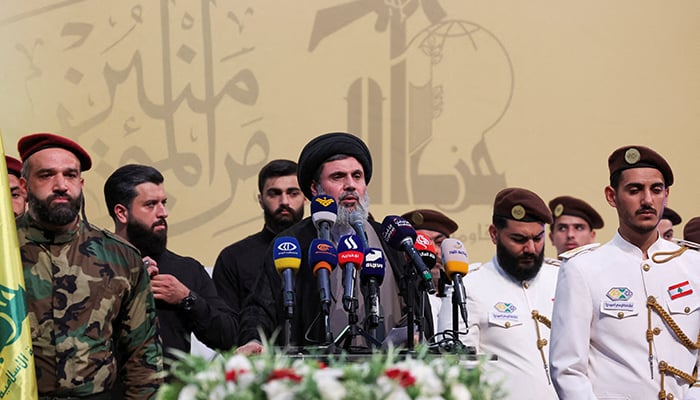 Senior Hezbollah official Hashem Safieddine speaks during the funeral of Mohammed Nasser, a senior Hezbollah commander who was killed by what security sources say was an Israel strike on Wednesday, in Beiruts southern suburbs, Lebanon July 4, 2024. — Reuters/File