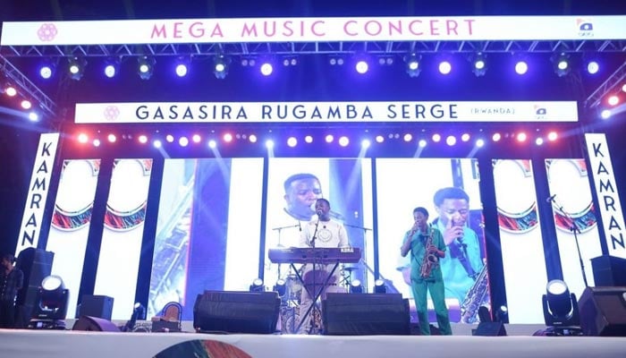 The picture shows a Rwandan band performing at Arts Council in Karachi on September 29, 2024. — Provided by the reporter