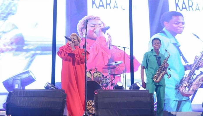 The picture shows a Rwandan band performing at Arts Council in Karachi on September 29, 2024. — Provided by the reporter