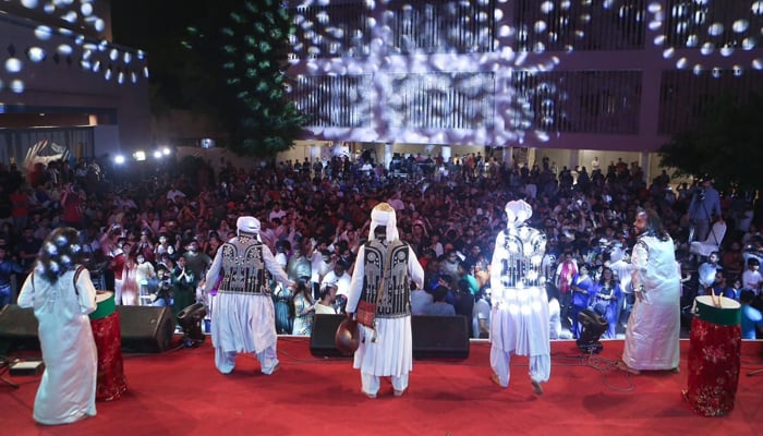 Balochi artists performing at the Arts Council Karachi during the World Culture Festival in Karachi, Pakistan. — Facebook/Arts Council