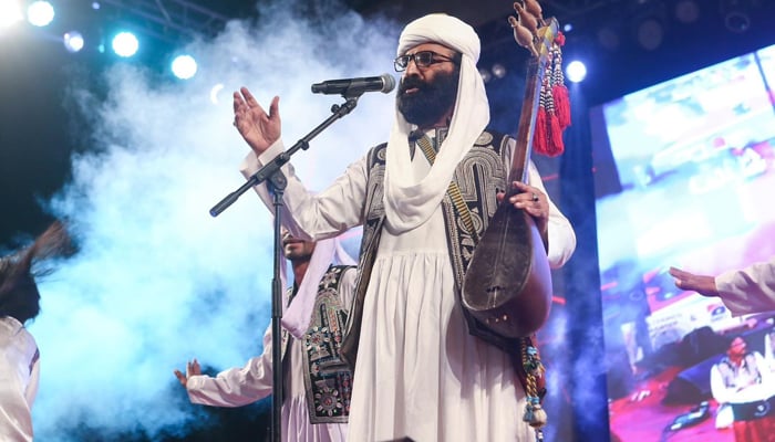 Balochi artist Akhtar Chanal performing at the 35-day event, World Culture Festival in Karachi, Pakistan. — Facebook/Arts Council