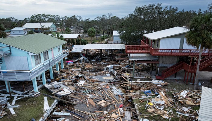 A drone view shows a flooded and damaged area following Hurricane Helene in Horseshoe Beach, Florida, September 28, 2024. — Reuters