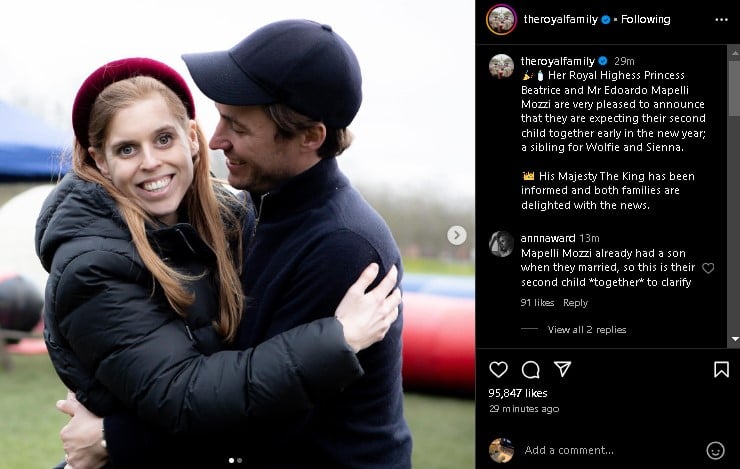 King Charles is delighted by the news of Princess Beatrice and Edoardo Mapelli Mozzis second child