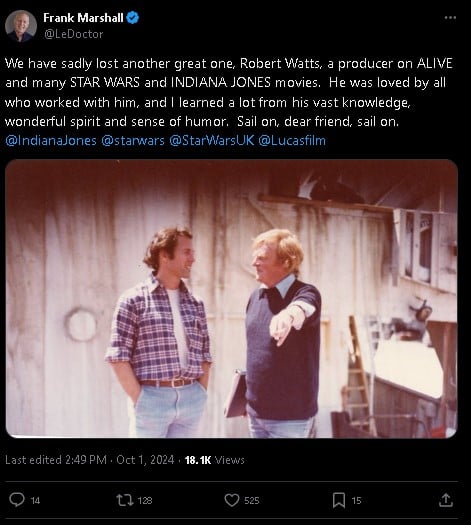 Star Wars icon Robert Watts passes away at 86