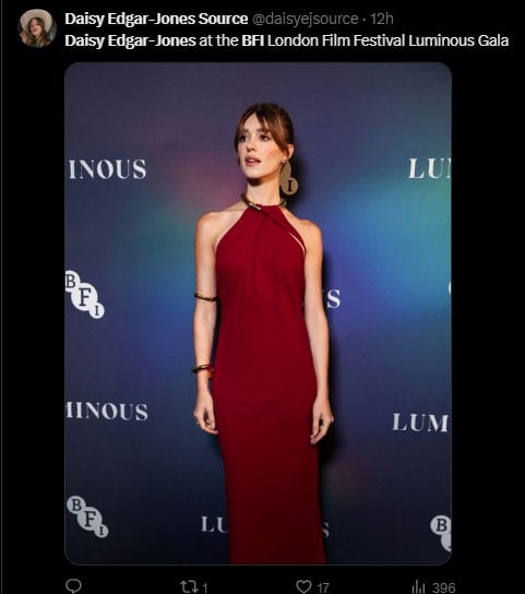 Daisy Edgar-Jones attended the BFI London Film Festival Luminous Gala 2024 in London