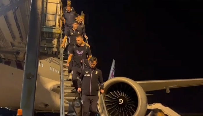 Members of England Test squad for Pakistan series get off an aircraft after touching down in Multan on October 2, 2024. — Reporter