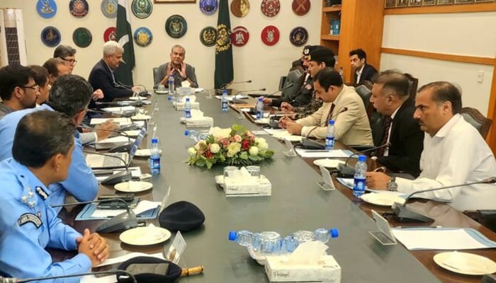 Interior Minister Mohsin Naqvi chairs the meeting to review preparations ahead of Shanghai Cooperation Organisations Council of Heads of Government summit in Islamabad on October 2, 2024. — PID