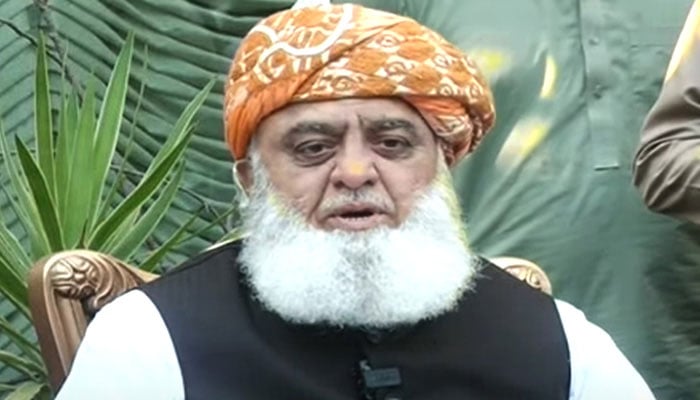 JUI-F chief Maulana Fazlur Rehman addresses the press conference in Islamabad on October 3, 2024. — Screengrab via Geo News