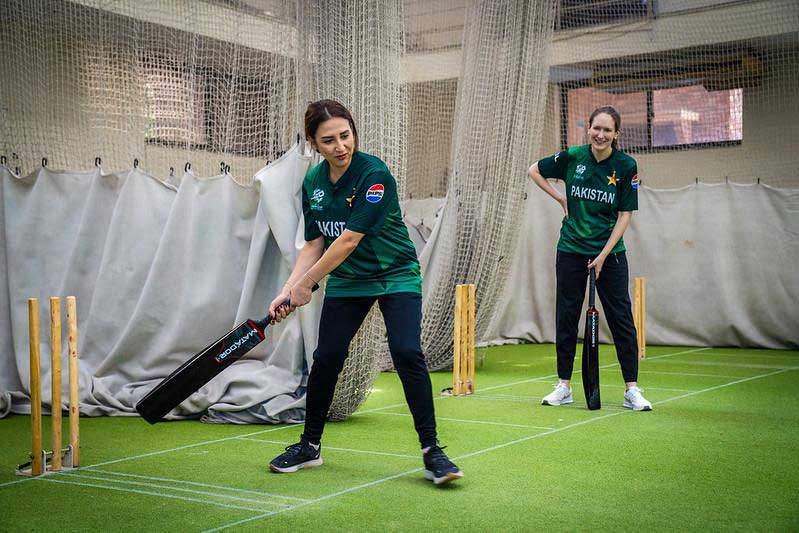 US Deputy Chief of Mission Natalie Baker plays cricket with female athletes at the National High-Performance Center (NHPC) in Lahore on October 4, 2024. — Supplied