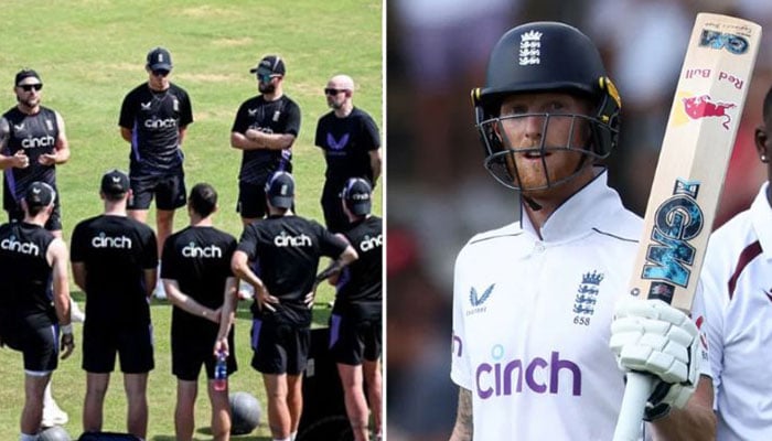 England captain Ben Stokes (R) gestures during a match and English team (L) interacting with each other. — AFP/ECB/File