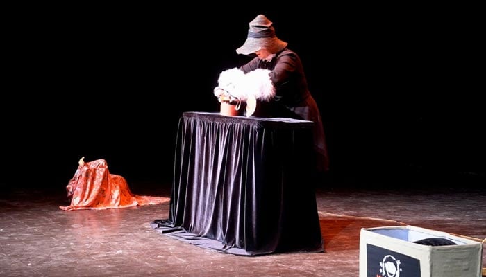 Italy’s solo puppeteer Nina delivering performance at Arts Council Pakistan in Karachi on October 4, 2024. — Provided by the reporter