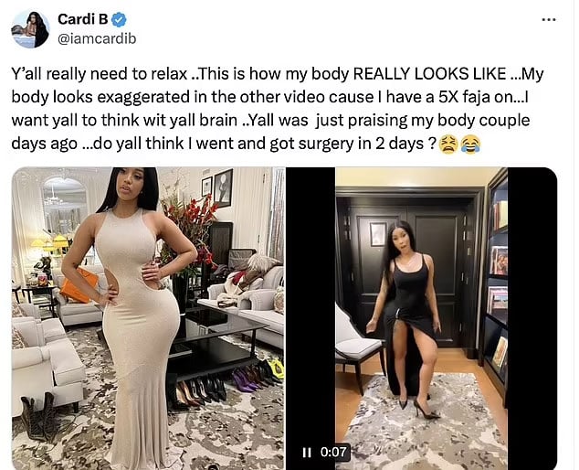 Cardi B slams critic with body shaming comeback in plastic surgery argument