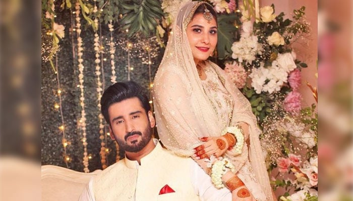 Actor and singer Agha Ali with ex-wife Hina Altaf on their nikah. — Instagram/@hinaaltaf/File