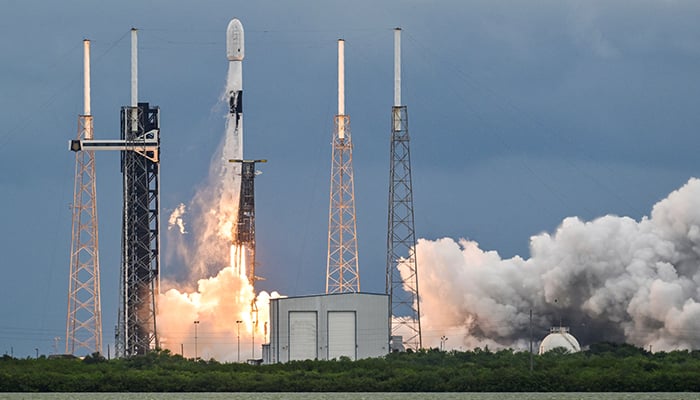 A SpaceX Falcon 9 rocket lifts off from launch complex-40 carrying the European Space Agency Hera spacecraft on a mission to the asteroid Dimorphos, at the Cape Canaveral Space Force Station, in Cape Canaveral, Florida, US on October 7, 2024. — Reuters