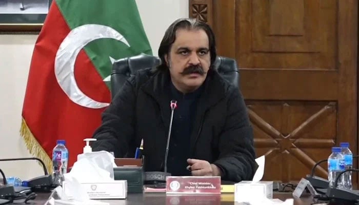 Khyber Pakhtunkhwa Chief Minister Ali Amin Gandapur speaking to senior Journalists in Peshawar on March 8, 2024. — Facebook/Ali Amin Khan Gandapur