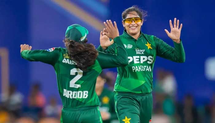 Pakistan spinner Sadia Iqbal celeberating a wicket in this undated picture. — Asian Cricket Council