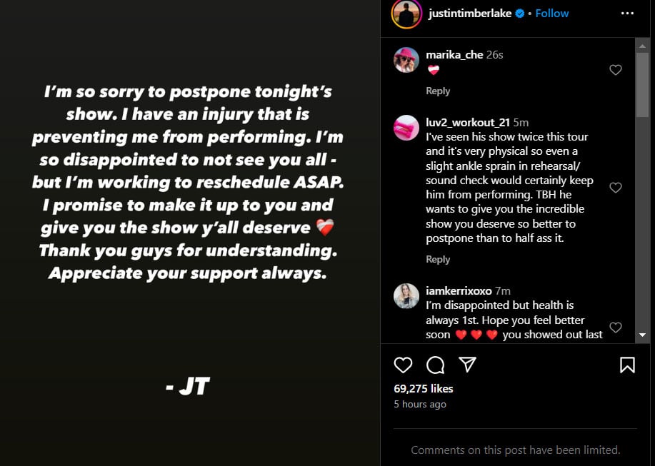 Justin Timberlake shares apology note online: Im sorry