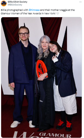 Billie Eilish, Finneas showcase support for mother at Glamours Awards