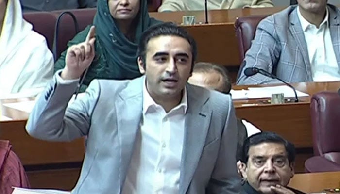 PPP Chairman Bilawal Bhutto-Zardari speaks during National Assembly session on September 14, 2024. — Screengrab/Geo News/YouTube