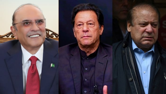 A combination of pictures shows President Asif Ali Zardari (left), Pakistan Tehreek-e-Insaf founder Imran Khan (centre) and former Prime Minister Nawaz Sharif. — President of Pakistan/AFP/Files