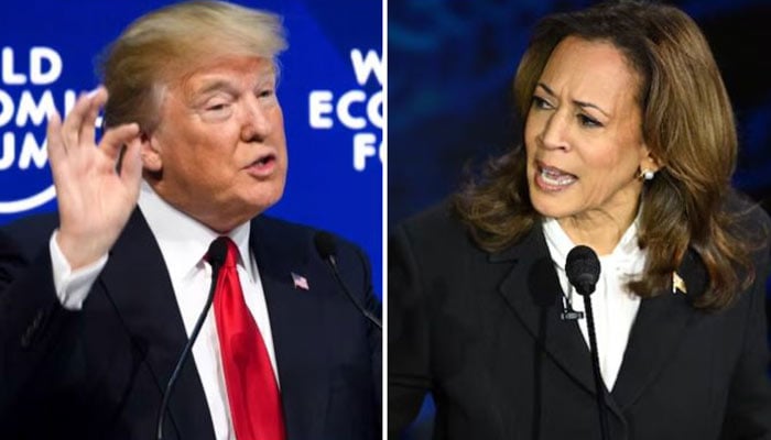 Republican candidate and former US president Donald Trump and incumbent US VP Kamala Harris speak at separate events in these undated images. — AFP/File