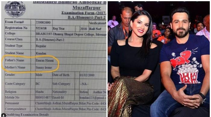 Indian student goes viral for naming Emraan Hashmi, Sunny Leone as parents in exam form