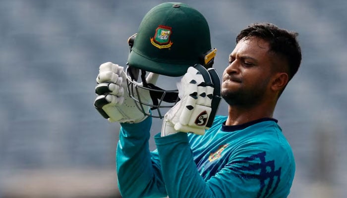 Bangladeshs Shakib Al Hasan during practice session at Maharashtra Cricket Association Stadium, Pune, India on October 17, 2023. — Reuters