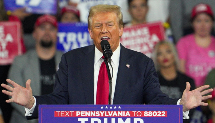 Republican presidential nominee and former US President Donald Trump speaks during a campaign rally in Reading, Pennsylvania, US October 9, 2024. — Reuters