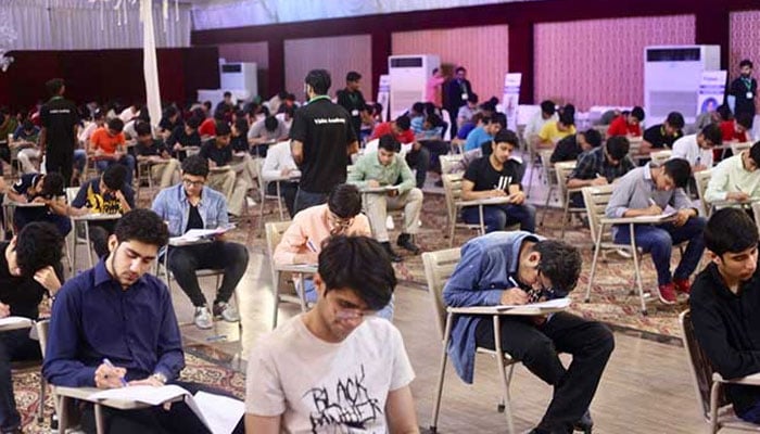 A representational image shows Cambridge students taking exams. — X/@dcislamabad