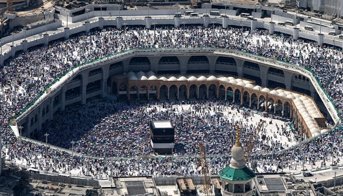 An aerial view shows Meccas Grand Mosque with the Kaaba, Islams holiest site in the center on June 17, 2024, during the annual hajj pilgrimage. — AFP