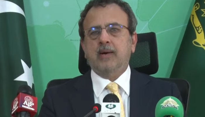 Energy Minister Awais Leghari addresses press conference in Islamabad, October 10, 2024. — Screengrab via Geo News