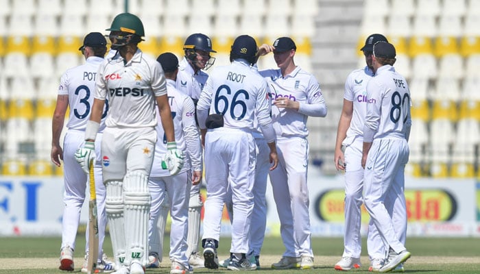 Players from Pakistan and England during first Test at the Multan Cricket Stadium. — PCB