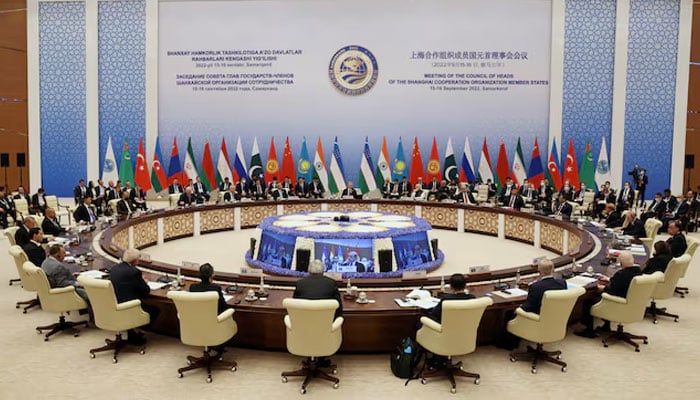 Participants of the Shanghai Cooperation Organization summit attend an extended-format meeting of heads of SCO member states in Samarkand, Uzbekistan September 16, 2022. — Reuters