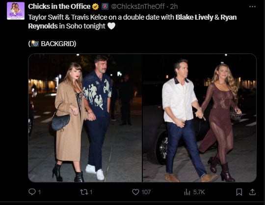 Taylor Swift, Travis Kelce, Blake Lively, and Ryan Reynolds were spotted in New York