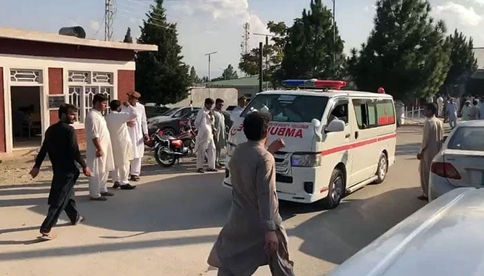 The picture shows police van at the site of incident in Sadda, Kurram district, on January 7, 2024. — Geo News