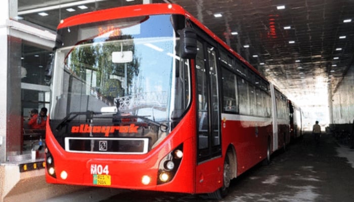 A Metro Bus is parked at the Secretariat Bus Station in Islamabad. —Online/File