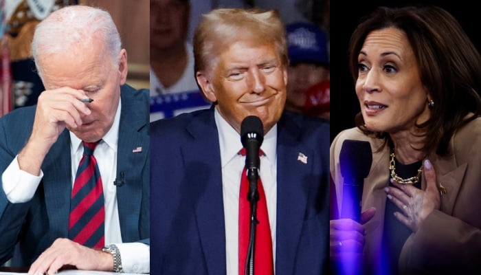 A combination of pictures showing US President Joe Biden (left), Republican presidential cnadidate and former president Donald Trump (center) and US Vice President and Democratic presidential candidate Kamala Harris. — Reuters/Files