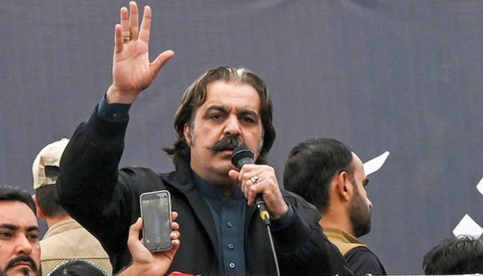 KP Chief Minister Ali Amin Gandapur speaks at a political gathering. — AFP/File