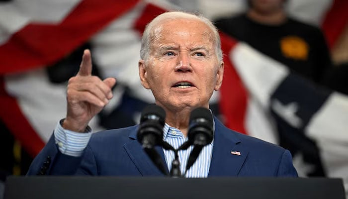 U.S. President Joe Biden delivers remarks during a visit to the United Association Local 190 Training Centre in Ann Arbour, Michigan, US September 6, 2024. REUTERS