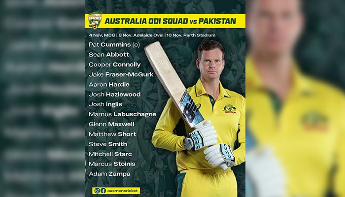 Australias squad for Pakistan ODIs. — Instagram/@cricketaustralia/File