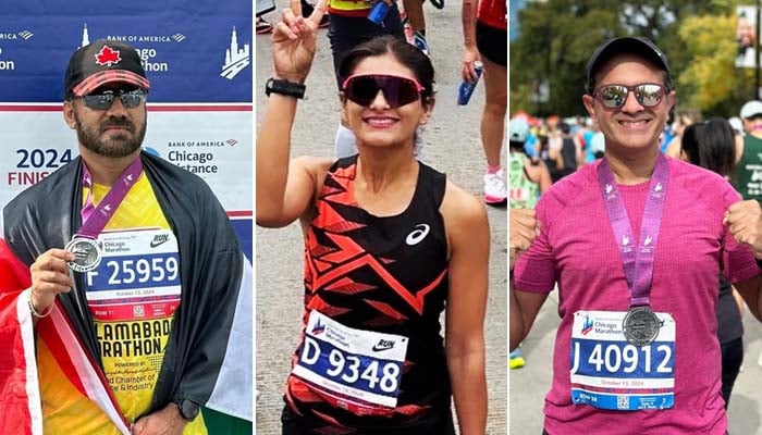 A collage showing Pakistani runners who participated in Chicago Marathon 2024. — Supplied